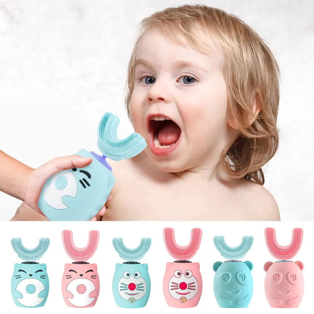Ipx7 Waterproof Electric Toothbrush Kids U-Shaped Sonic Smart Ultrasonic Tooth Brush 360 Degrees Teeth Whitening for Children