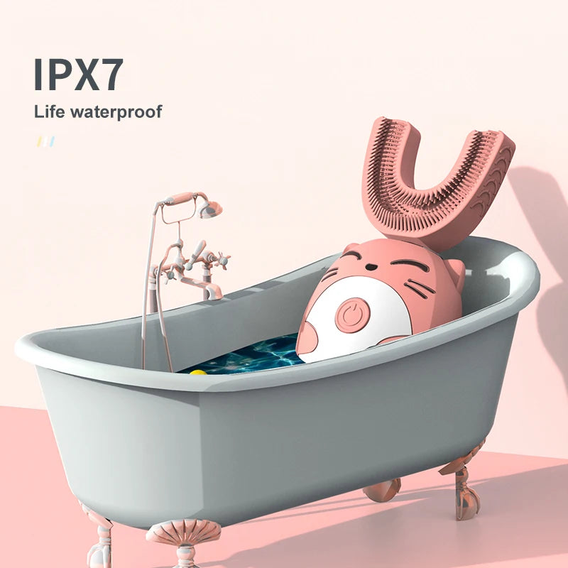 Ipx7 Waterproof Electric Toothbrush Kids U-Shaped Sonic Smart Ultrasonic Tooth Brush 360 Degrees Teeth Whitening for Children