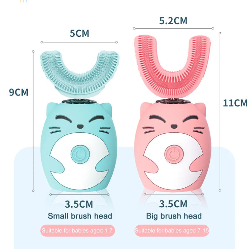 Ipx7 Waterproof Electric Toothbrush Kids U-Shaped Sonic Smart Ultrasonic Tooth Brush 360 Degrees Teeth Whitening for Children