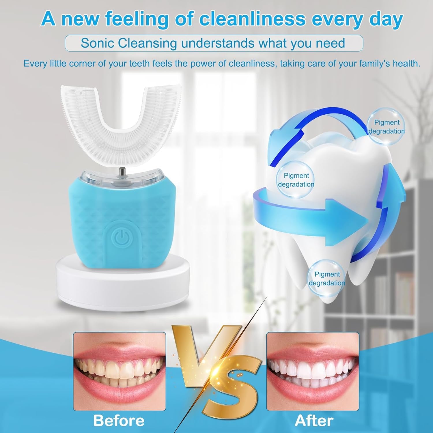 Ultrasonic Electric Toothbrush,U-Shaped Automatic Toothbrush 360° Cleaning with UV Light with 4 Clearing Gear, Washable Travel Home Dual-Use