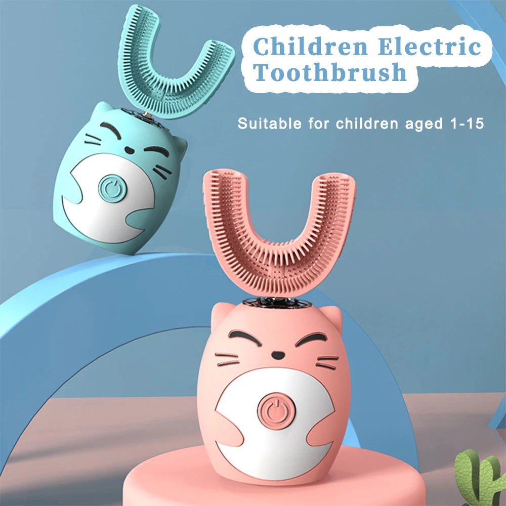 Ipx7 Waterproof Electric Toothbrush Kids U-Shaped Sonic Smart Ultrasonic Tooth Brush 360 Degrees Teeth Whitening for Children