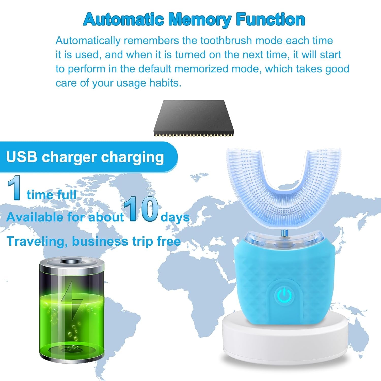 Ultrasonic Electric Toothbrush,U-Shaped Automatic Toothbrush 360° Cleaning with UV Light with 4 Clearing Gear, Washable Travel Home Dual-Use