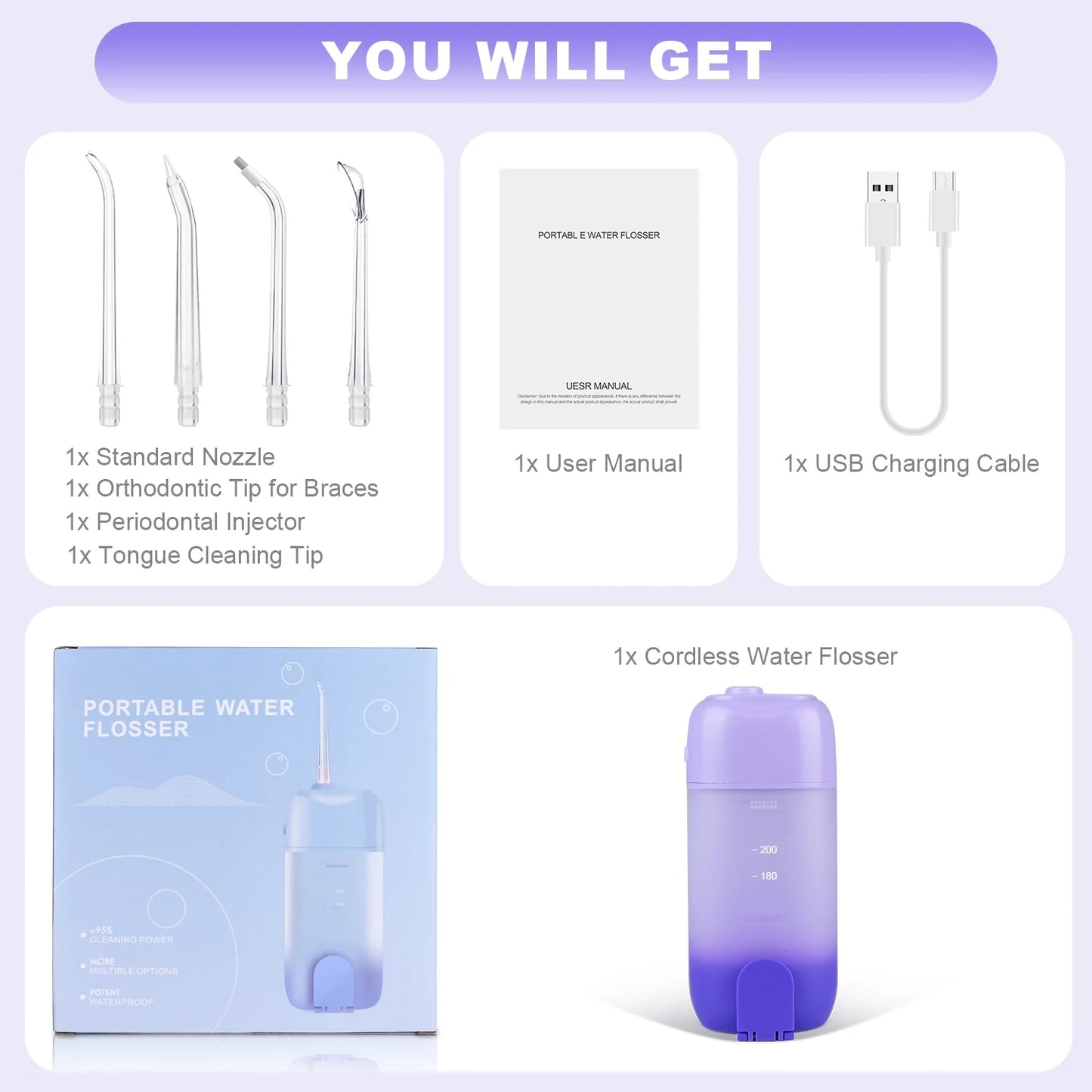Water Flosser Cordless Rechargeable Telescopic Oral Irrigator for Gums Teeth Braces, Green